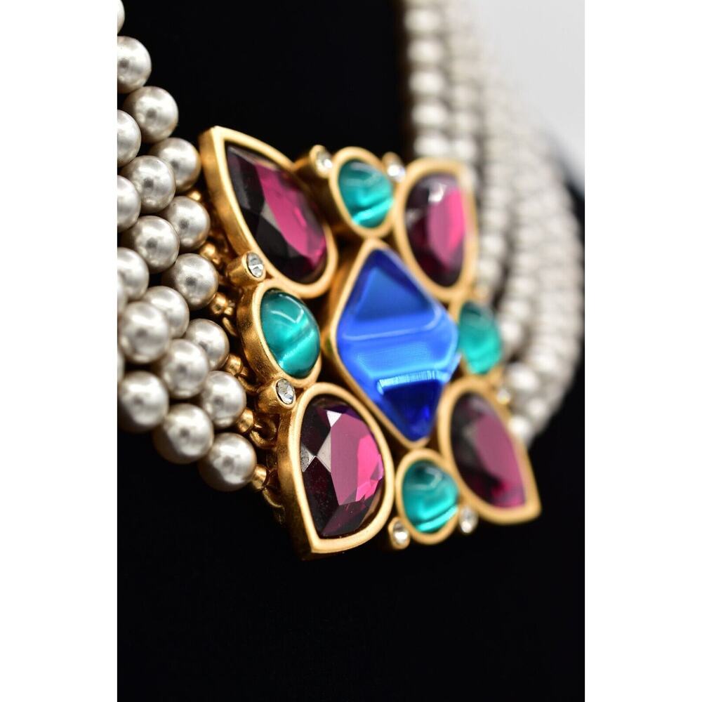 YSL Goosens Vintage Cabochon Necklace Collar Multi-Strand Crystal Signed BinBM - Picture 7 of 16